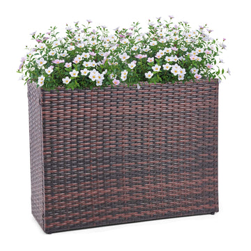 HPC Decor 32.5" Tall Planters, Plastic Planter for Outdoor Plants Handmade Wicker Large Rectangular Block Planter Box