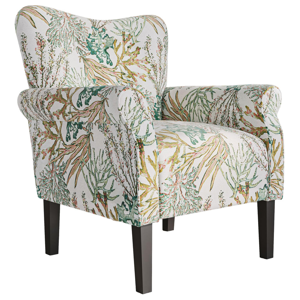 Modern Accent Chair, High Back Linen Armchair with Wooden Legs, Upholstered Wingback Side Chair Padded Armrest