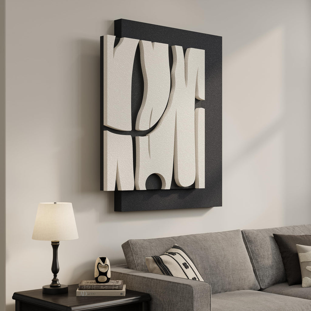 3D Black and White Abstract Wall Art, Modern Textured Artwork for Walls