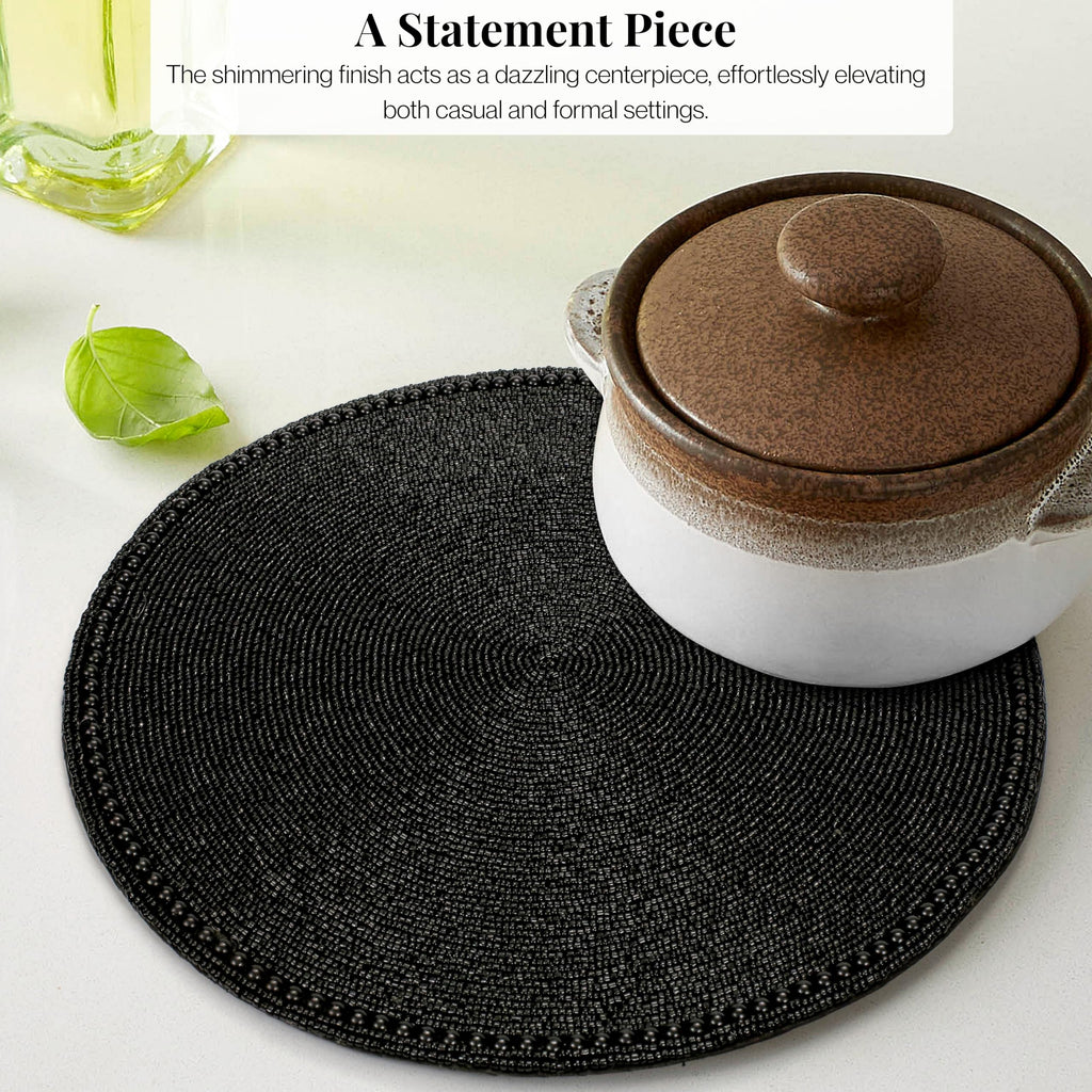 Beaded Placemats 13 Inch Black Handmade Table Chargers
