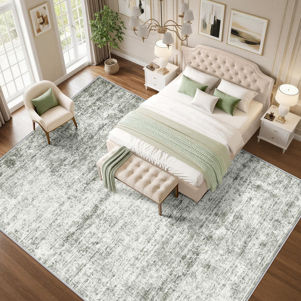 Washable Distressed Area Rug, Neutral Living Room Carpet