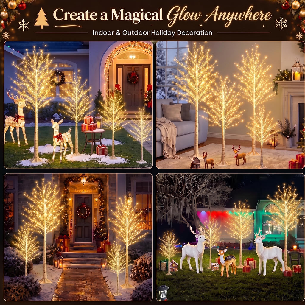 4 Pack Lighted Birch Tree, LED 8 Mode Light, 4 5 6 8 ft