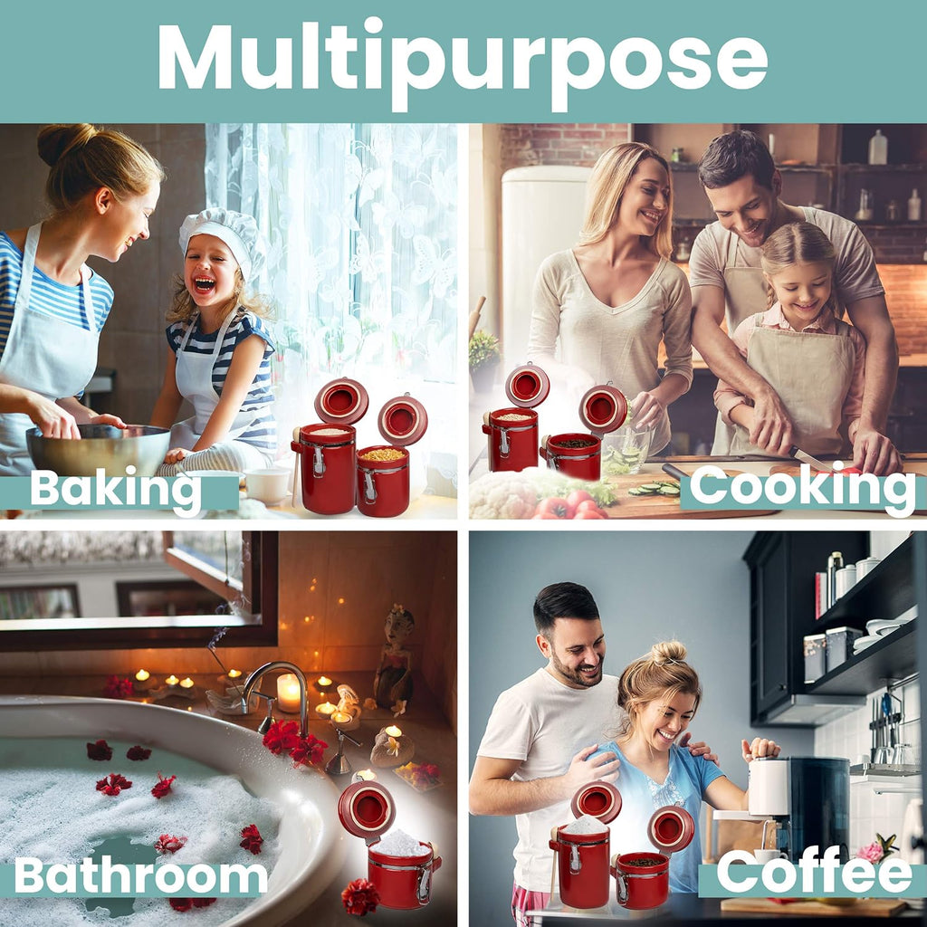 Smell Proof 4-Piece Ceramic Kitchen Canisters Set, Airtight Containers with Wooden Spoons Reusable Chalk Labels - Set of 4