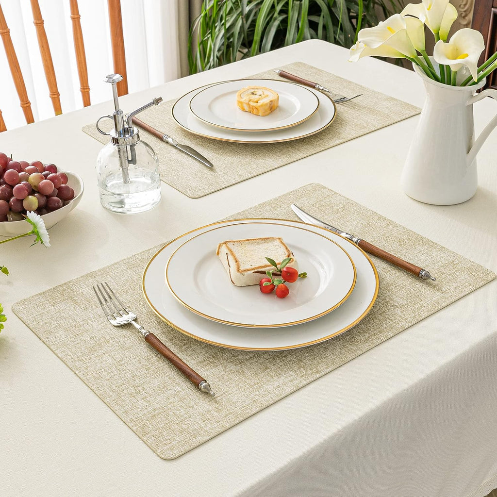 Faux Leather Vinyl Placemats, Beige - Set of 4