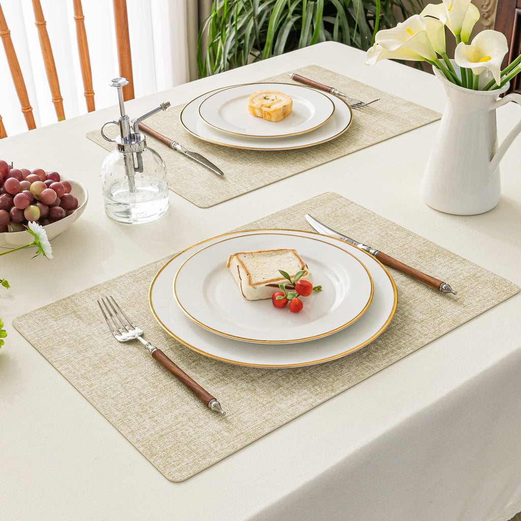 Faux Leather Vinyl Placemats Set of 8, Grey Flower