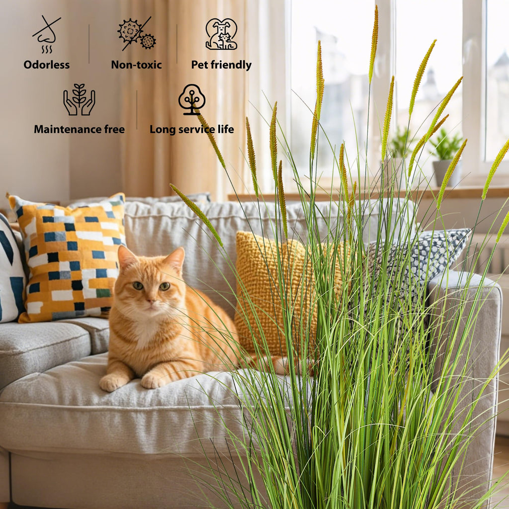 3ft 2-Pack Artificial Cattail Reed Grass, 35in Artificial Indoor Outdoor Fake Onion Grass Plant, Home Office