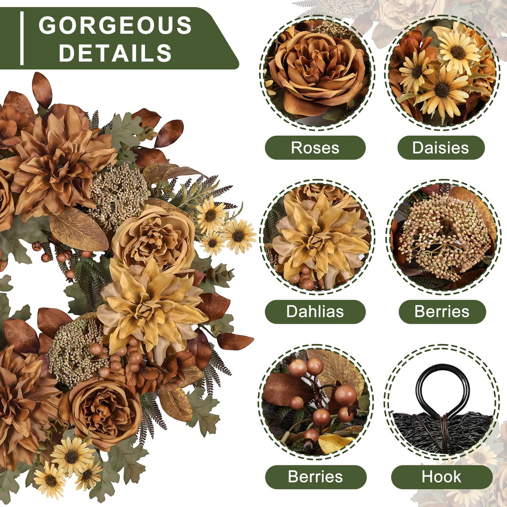 24in Fall Wreaths for Front Door Artificial Autumn Wreath