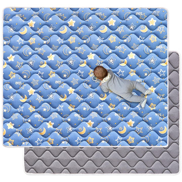 79" x 59" Foldable Baby Play Mat, Odorless Premium Foam Microfiber Floor Mat, Hypoallergenic Non‐Slip Washable
