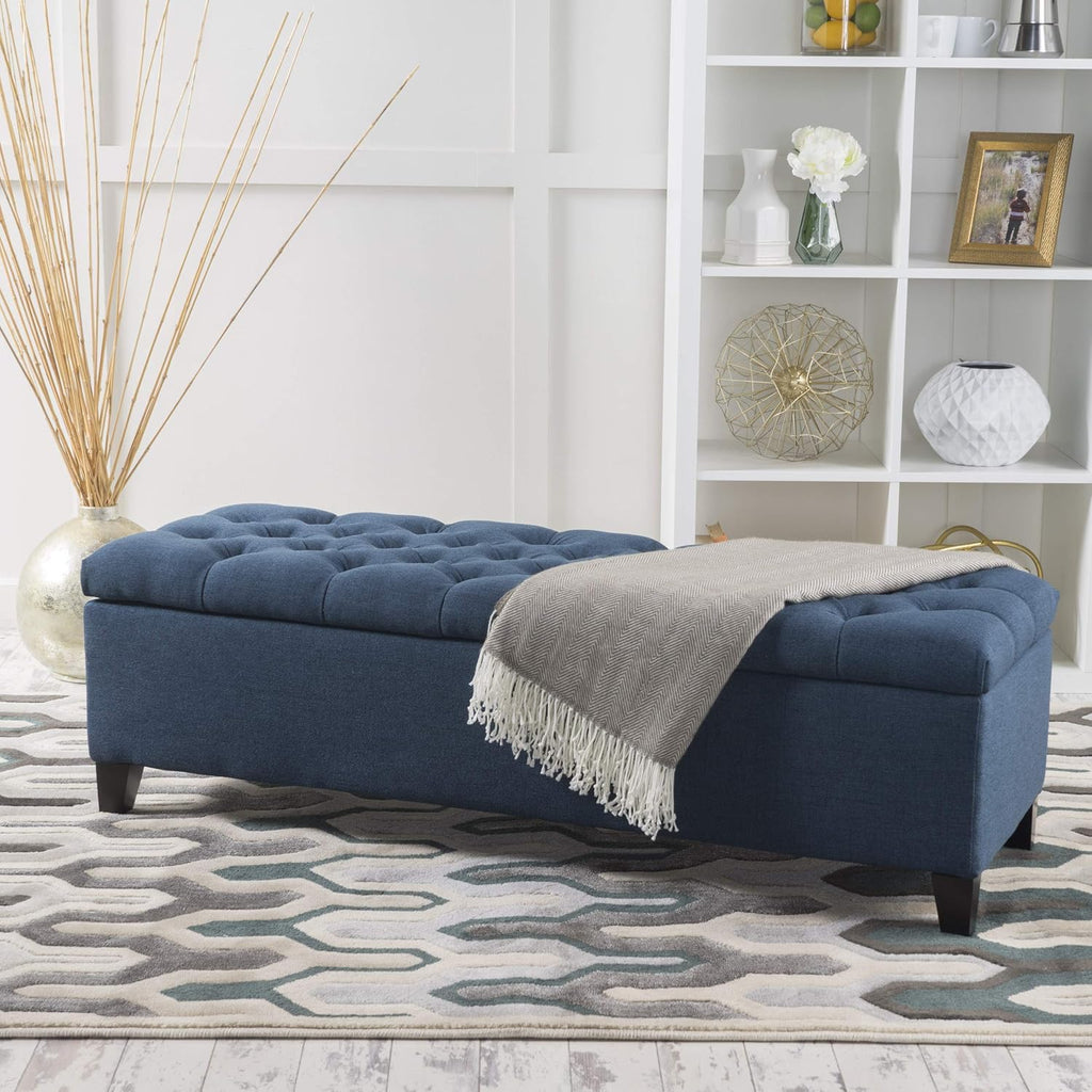 Ottilie Fabric Storage Ottoman, Dark Blue, 17.75"D x 51.5"W x 15.75"H