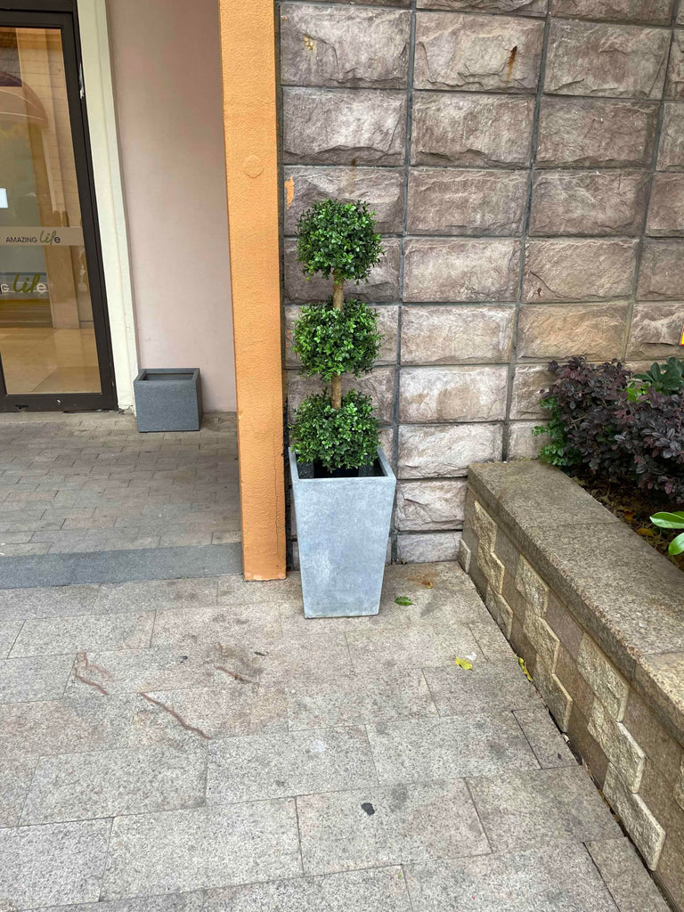 2 Pack 3ft Artificial Outdoor Boxwood Topiary Trees, UV Resistant Triple Ball Shape Fake Plants
