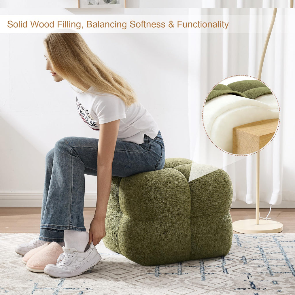 Square Pouf Ottomans Set of 2, Modern Vanity Chair