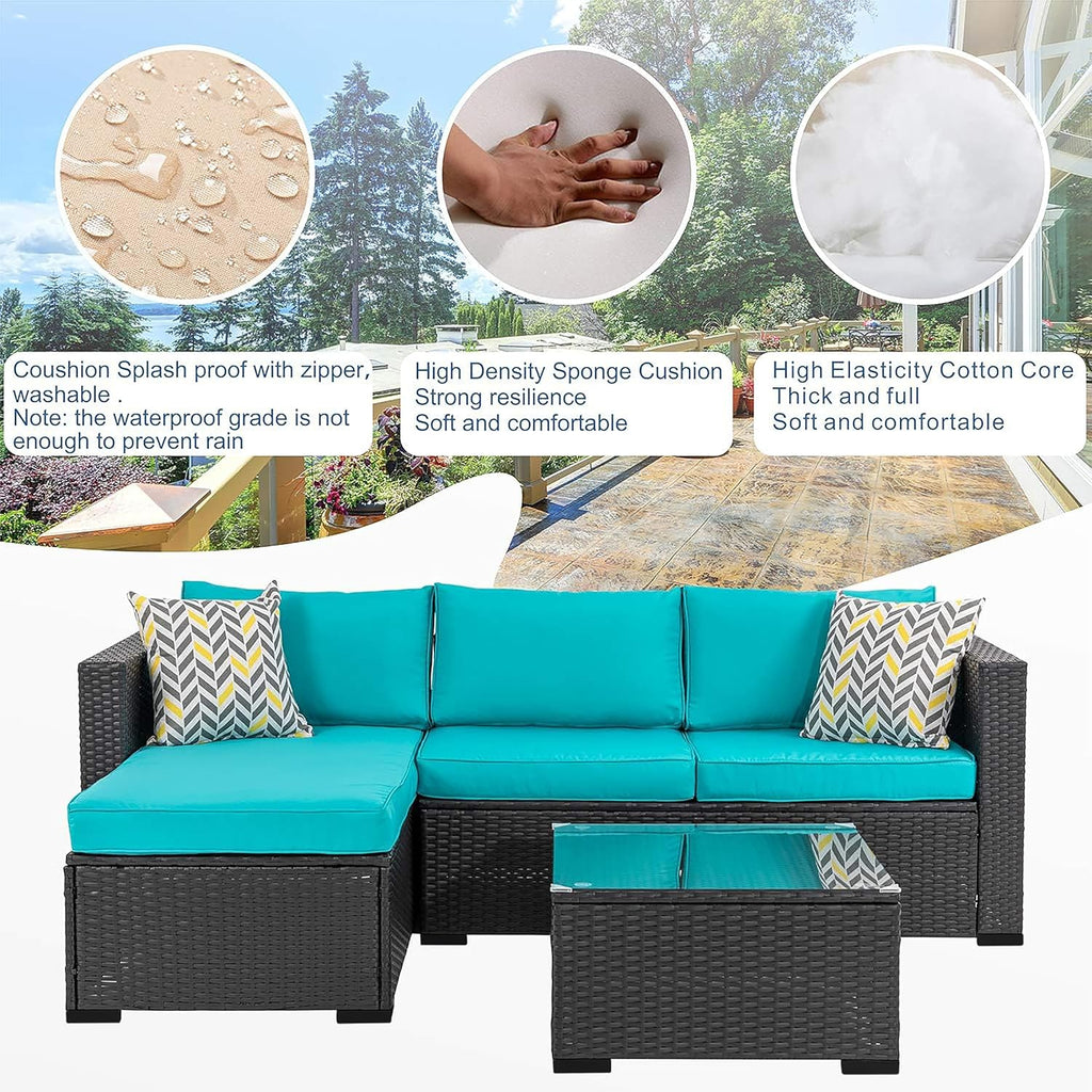 3 Pcs Patio Furniture Set,Outdoor Sectional Black Wicker Patio Conversation Set,All-Weather Rattan Patio Couch with
