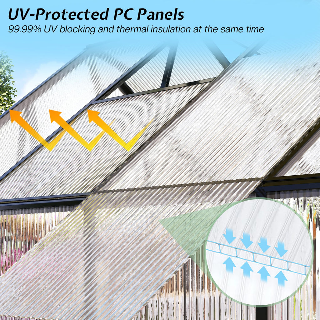 8x10 FT Walk-in Polycarbonate Greenhouse with 2 Top Windows