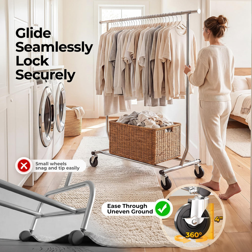 Clothes Rack Rolling Clothing Racks with Wheels Collapsible