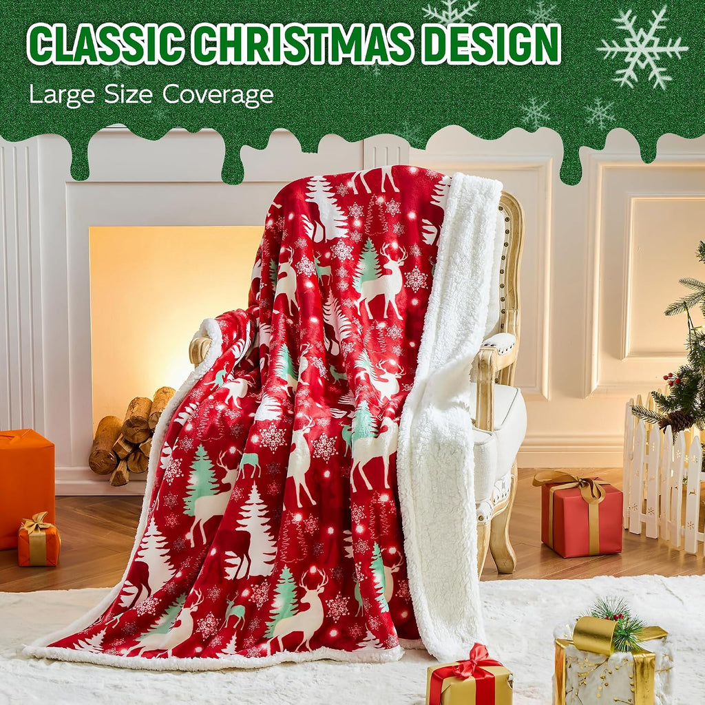 Christmas Throw Blanket, Christmas Decorations Gifts for Women, Sherpa Flannel Fleece Winter Holiday Blanket, Fluffy