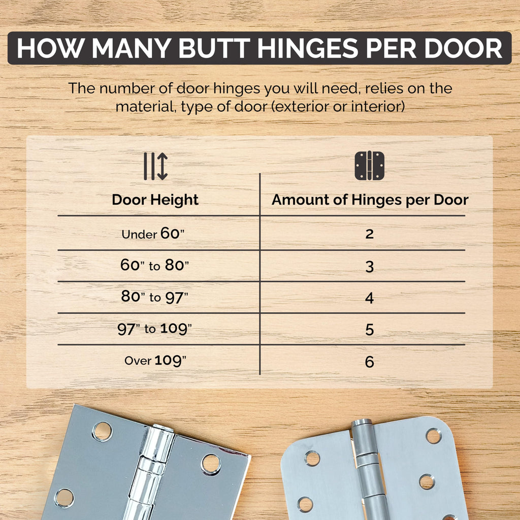 Heavy Duty Ball Bearing Door Hinges Polished Chrome 3.5 Inch Square 2-Pack