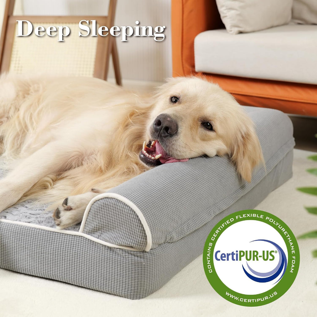 Orthopedic Dog Beds for Large Dogs, Waterproof Lined Egg Crate Foam Pet Bed Mat with Removable and Washable Cover