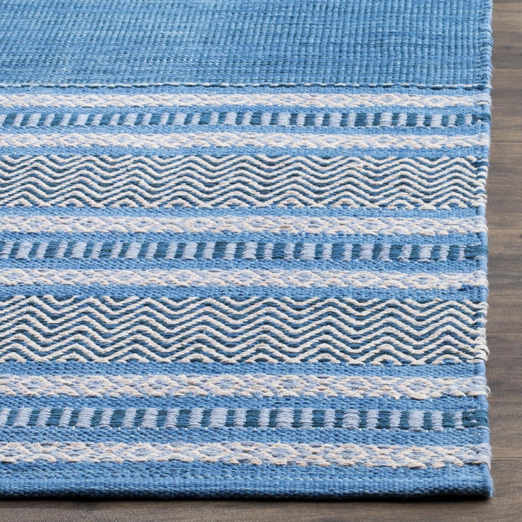 Area Rug 8x10 - Montauk Collection - Large - Blue & Grey, Handmade Flat Weave Cotton, Stripe Pattern, Ideal, Dining