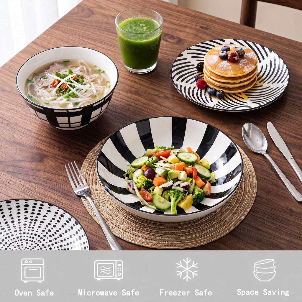 Dinnerware Sets for 6, Plates and Bowls Sets, 24 Pieces Scratch Resistant Dishware Dishes Set, Ceramic Kitchen Dinner