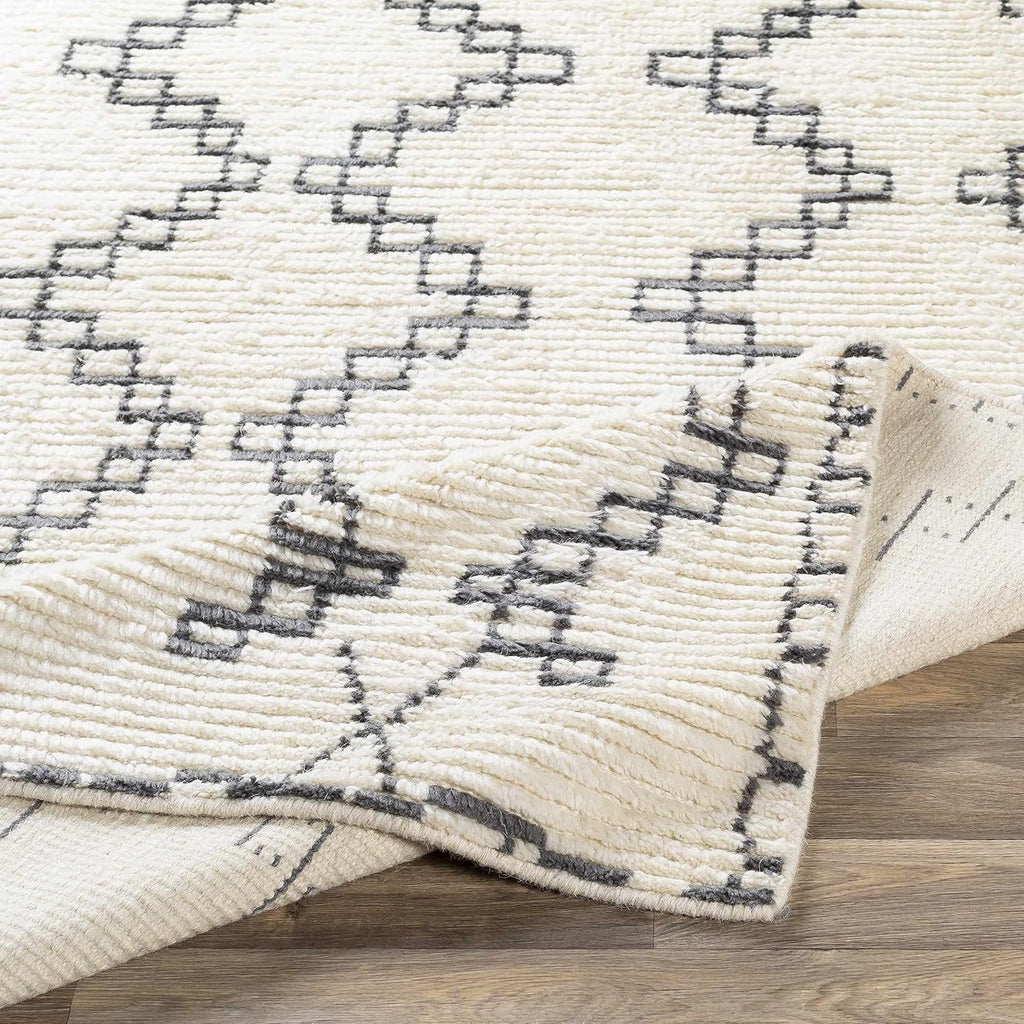 BON2301 Beni Ourain Bohemian, Transitional Area Rug - Ivory, Charcoal