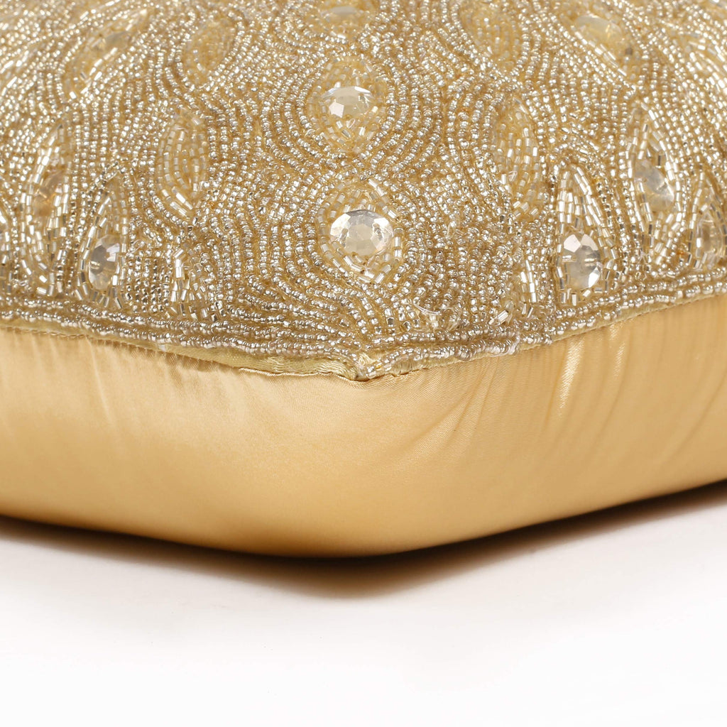 Lightnpro Luxury Gold Hand-Beaded Pillow Cover - 16x16 Inch, Artisan-Made Decorative Cushion for Sofa, Couch, and Bed