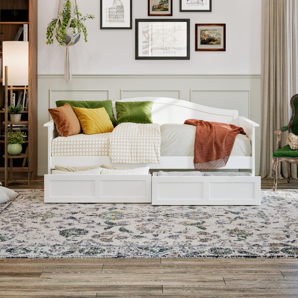 Acadia Twin Wood Daybed with 2 Storage Drawers, White