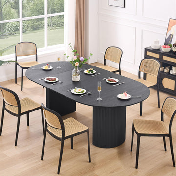 86.6'' Black Extendable Dining Table Oval Round Kitchen Table for 8, Modern Mid-Century Style, Easy Assembly, Black