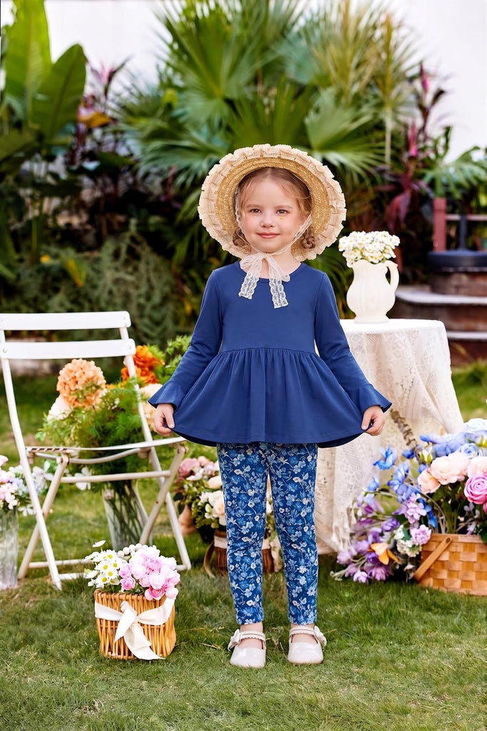 Girls 2 Piece Outfits Fall Peplum Top with Floral Print Pants