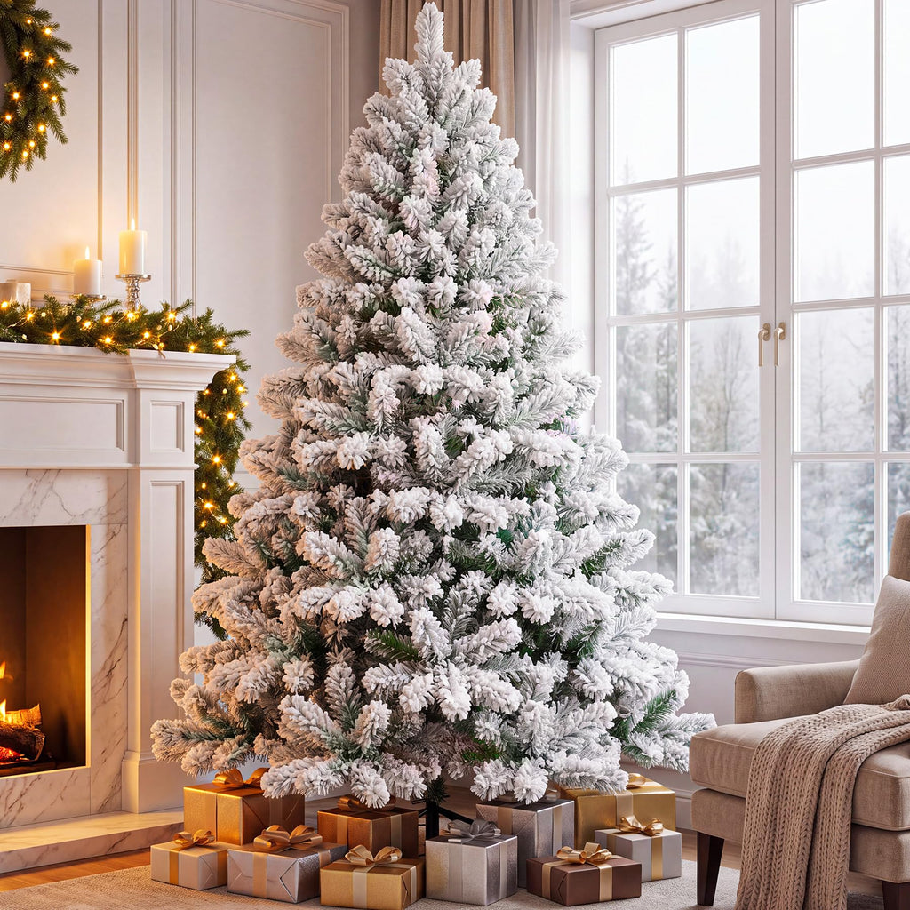 6ft Snow Flocked Artificial Christmas Tree Unlit with 1010 Branch Tips