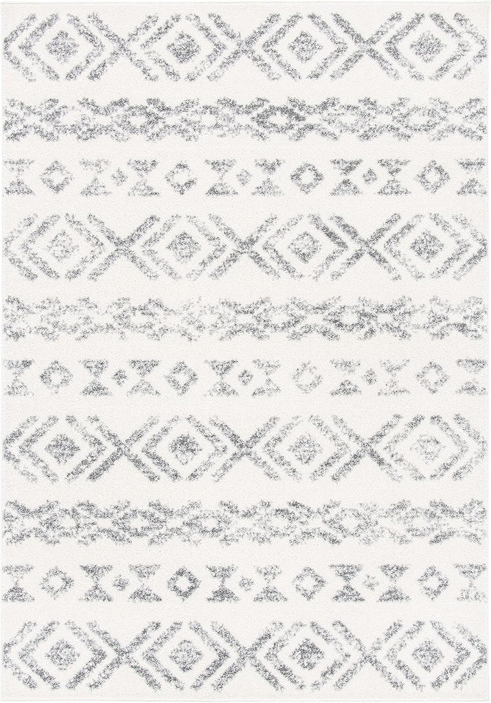 Tulum Collection Area Rug, Ivory & Grey, Moroccan Design, Non-Shedding & Easy to Clean, Ideal, Dining