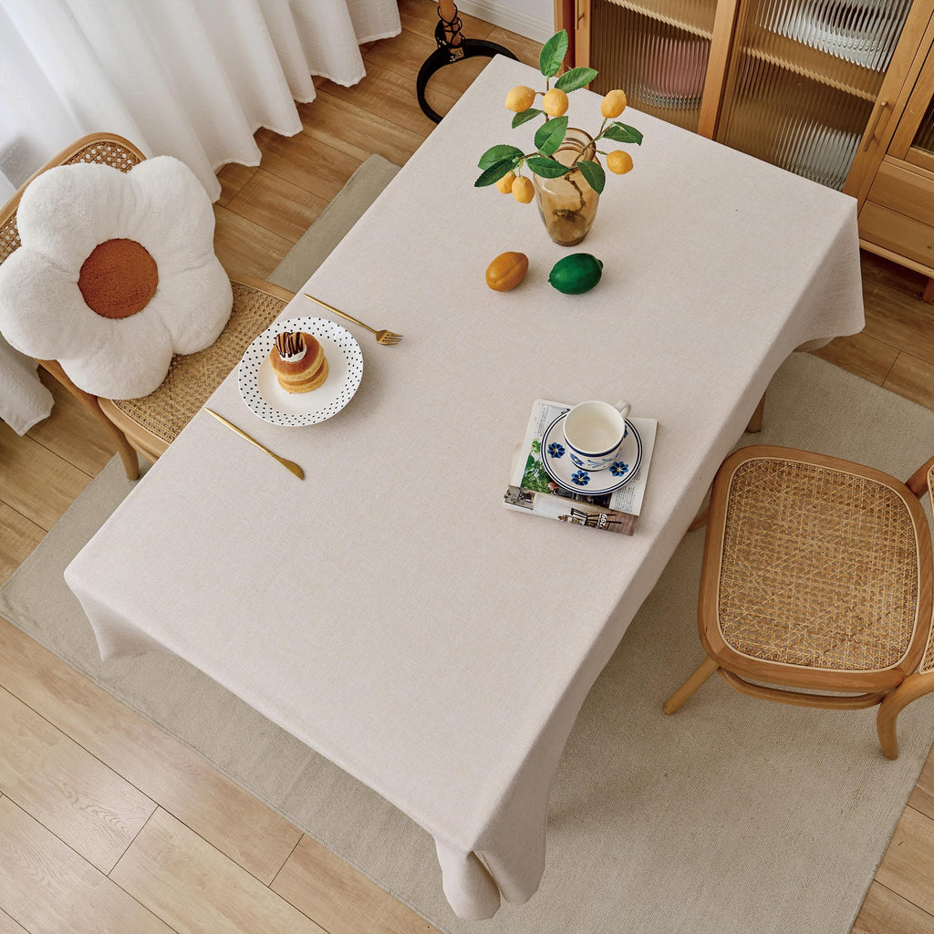 Oatmeal Linen Tablecloth 6ft, Rustic Table Cloth Rectangular Water Resistant Farmhouse Table Cover Dining Party