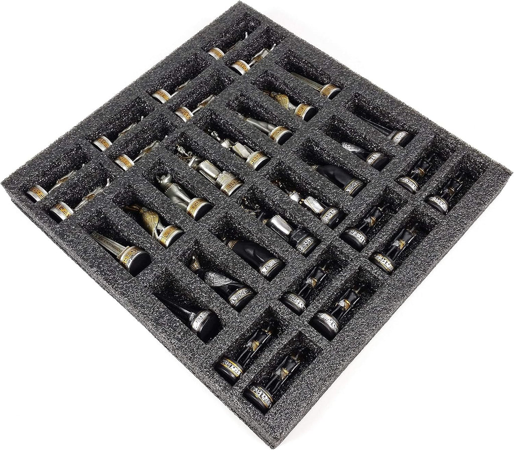 Egyptian Anubis Chess Set Black Silver and Gold Men with 16" Hieroglyphic Board