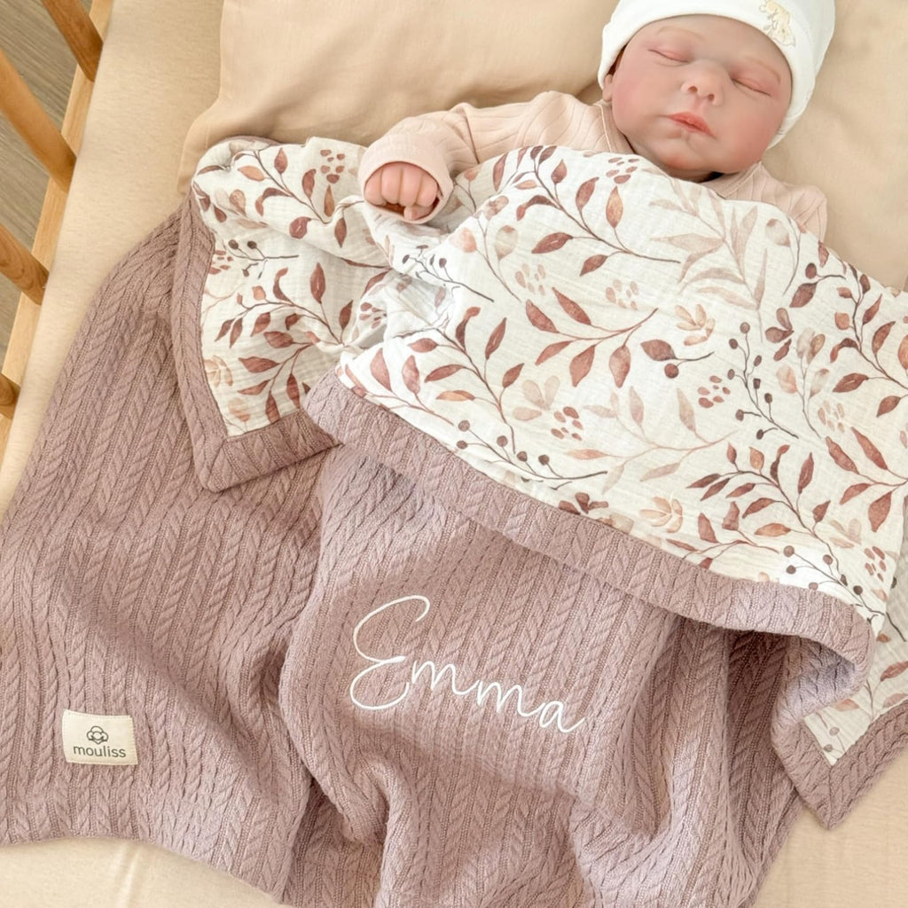 Blanket with Name - 100% Organic Cotton Newborn Gift | Custom Knit Blanket for Boys, Girls, Kids & Baby Showers