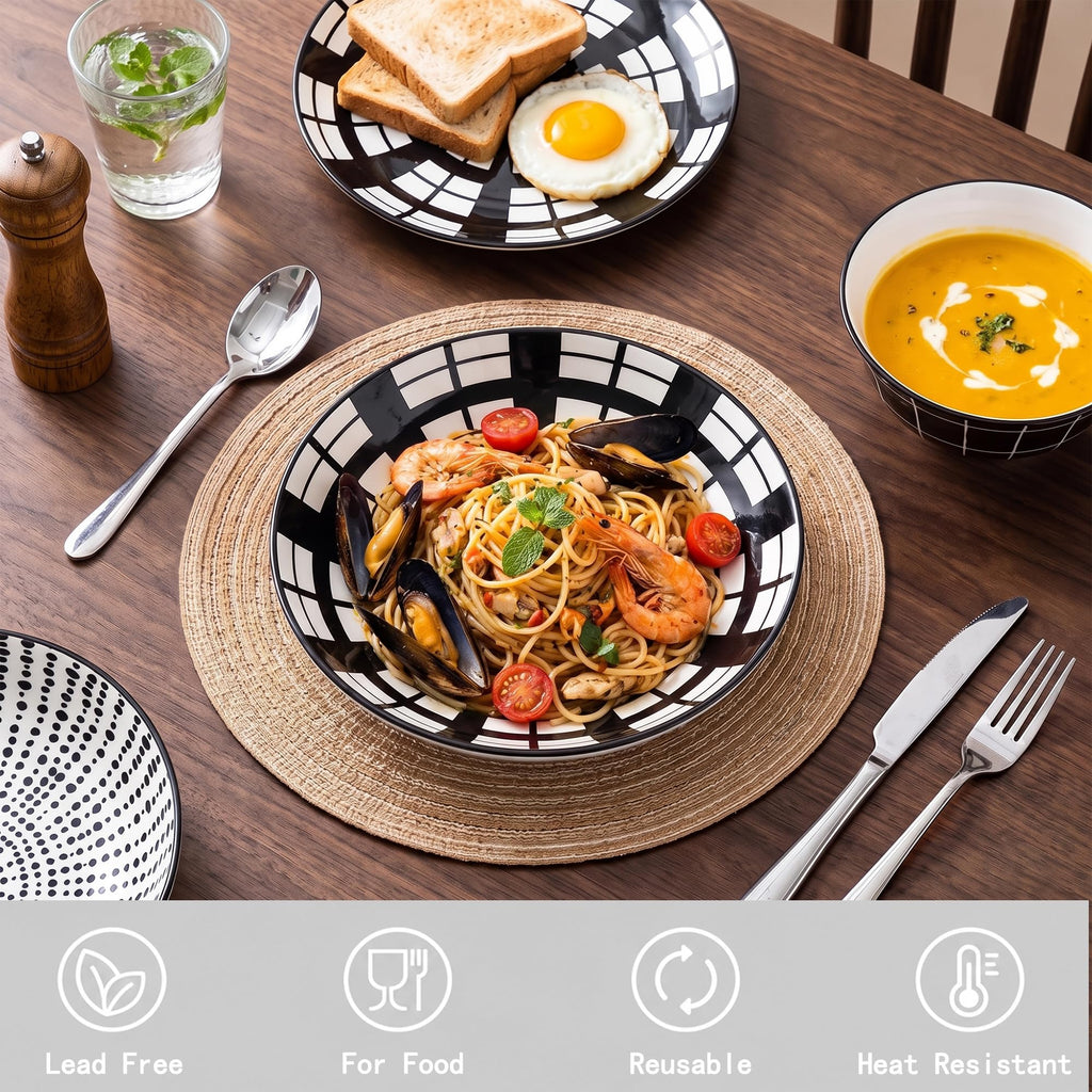 Dinnerware Sets for 6, Plates and Bowls Sets, 24 Pieces Scratch Resistant Dishware Dishes Set, Ceramic Kitchen Dinner