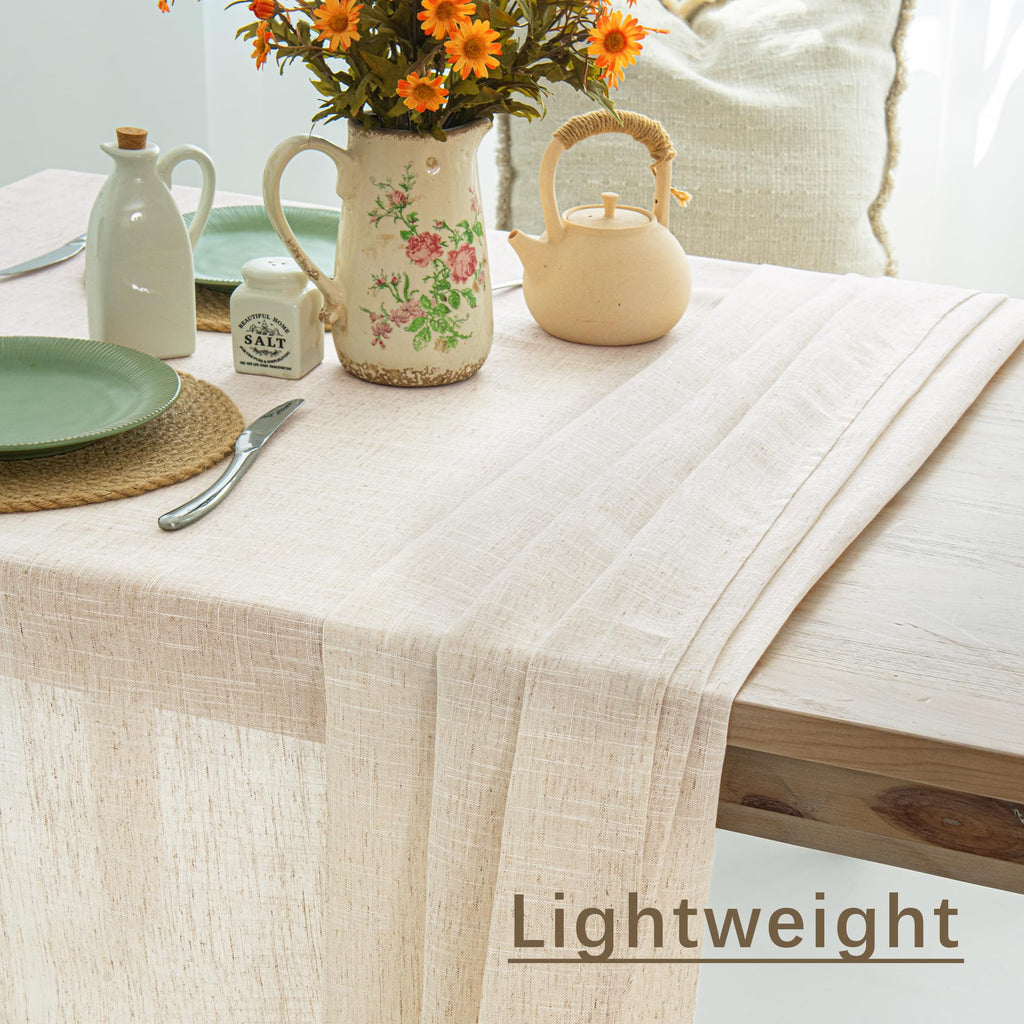 Natural Linen Textured Rectangle Tablecloth, Slubby Textured Lightweight Table Cloth 60 x 120 Inch, Water Resistant