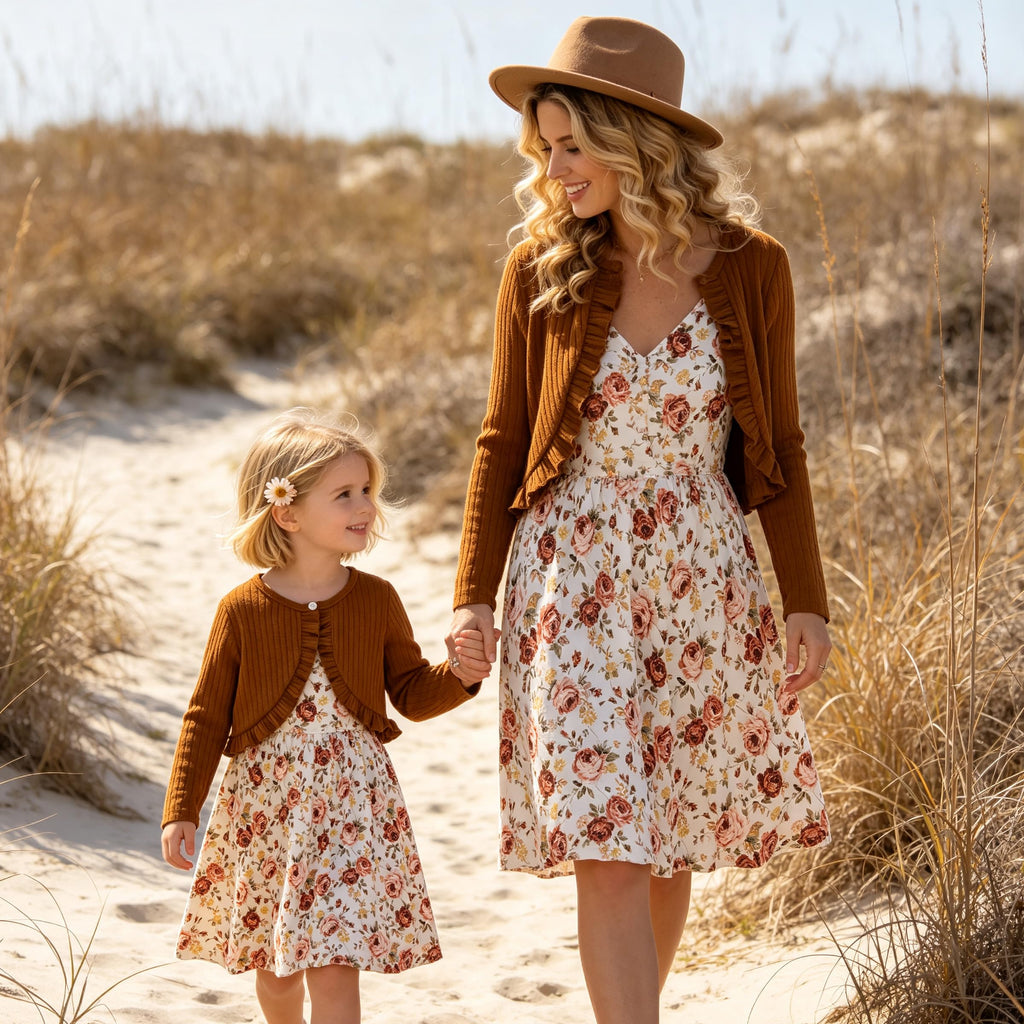 Kid Toddler Girl Fall Dress+Cardigan 2 Piece Floral/Plaid Sleeveless Dress and Cardigan Set