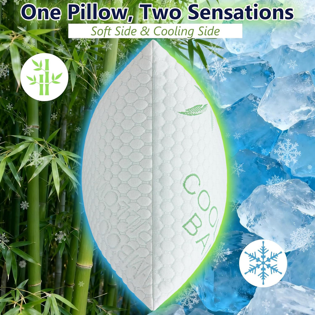 Cooling Pillows, Shredded Memory Foam Pillows Standard Size Set of 2 Adjustable Firm Bamboo Bed Pillows for Hot