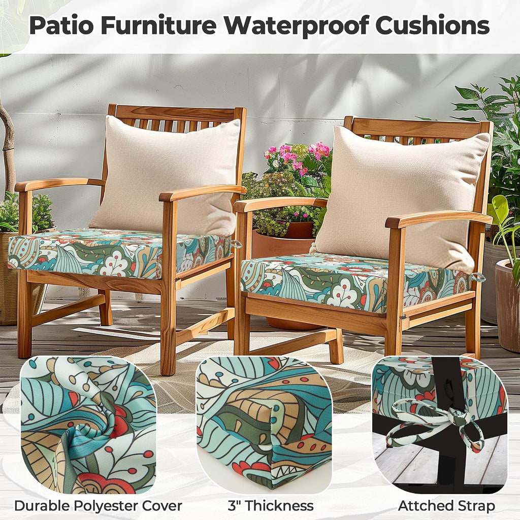 Patio Chair Cushions Set of 4, 18.5" x 16" x 3" Waterproof Outdoor Chair Cushions for Furniture, Seat Cushion with