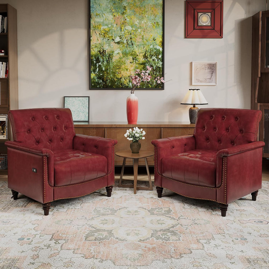 Mid Century Accent Chair, Faux Leather Armchair with Wooden Legs, Wine Red