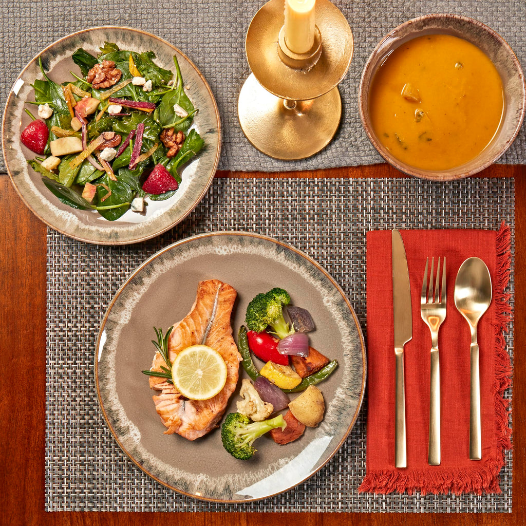 Gallery Tuscan Collection Reactive Glaze 12 Piece Stoneware Dinnerware Set Dining Kitchen Tableware Plates Bowls