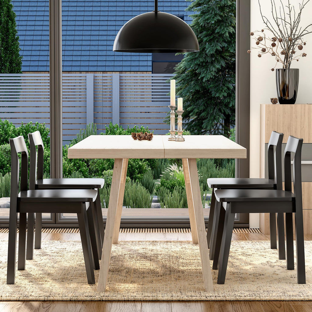 Farmhouse Wood Dining Chairs Set of 4, Wooden Kitchen Chairs, Mid Century Modern Side Chair Armless Chair, Black