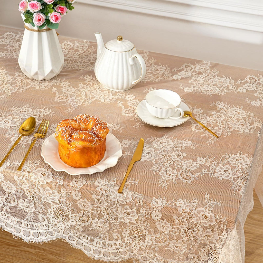 2 Pieces 60x120 Inch Table Cloth Farmhouse Rustic Tablecloth for Bridal Shower Ivory Flower Table Linen Spring