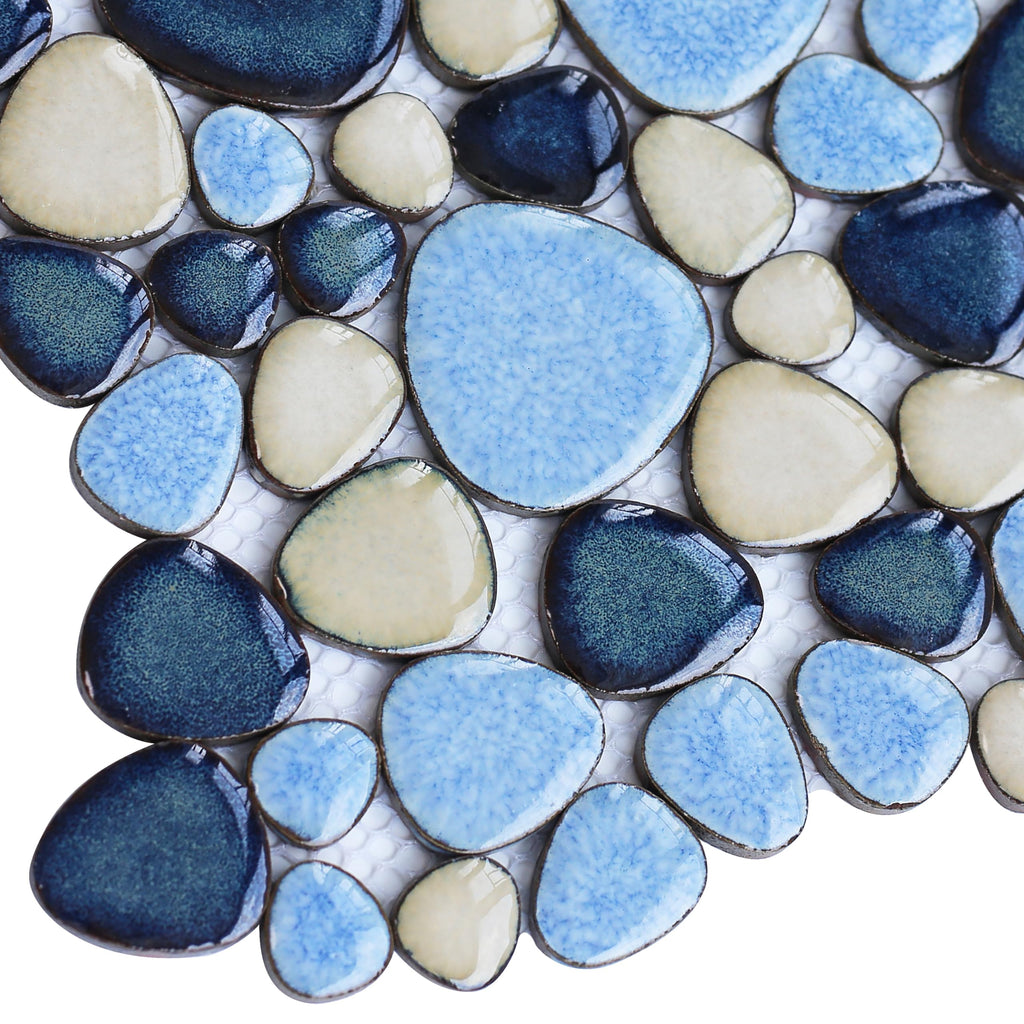 Shower Floor Pebble Tile Blue Mosaic Tiles Wall Backsplash Floor [Set of 5 Sheets]