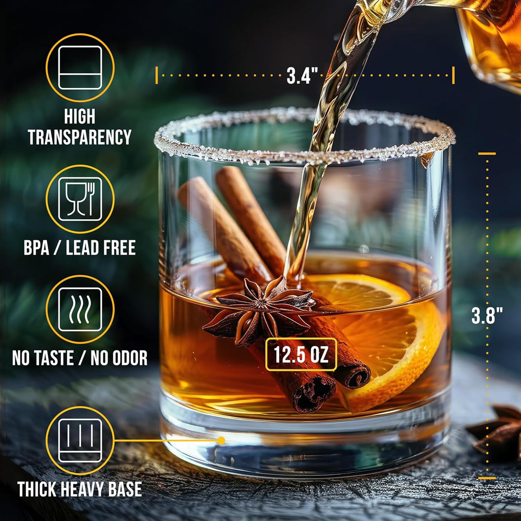 Unbreakable Whiskey Glasses, Plastic Rocks Glasses - 12.5 oz Clear Dishwasher Safe Tritan Old Fashioned Drinkware