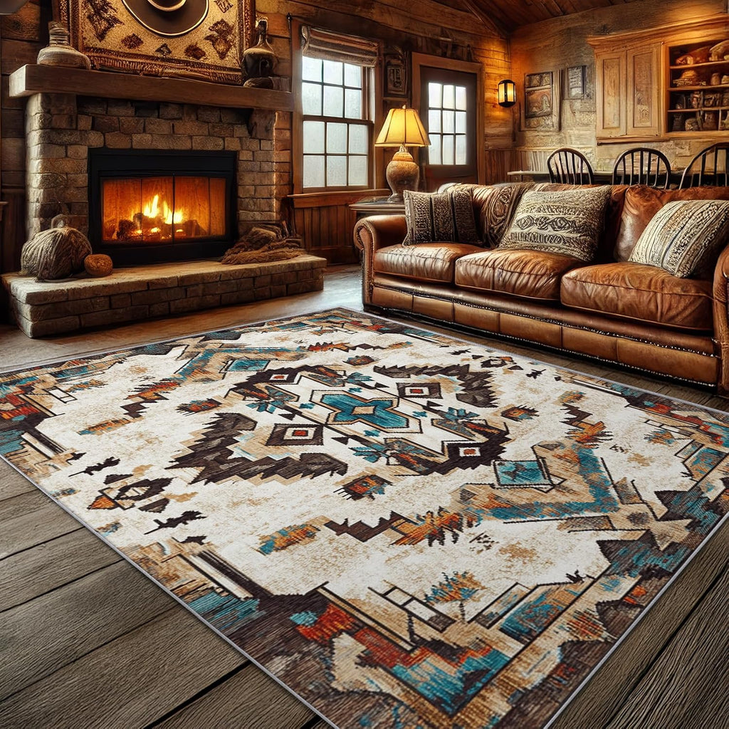 Aztec Rugs - Rug, Native American Area Rug, Tribal Geometric Washable Non Slip Soft Rugs, Boho Southwestern