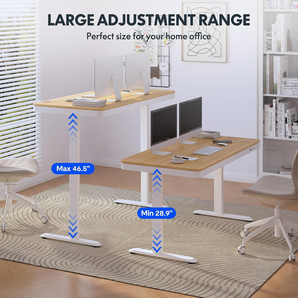 Comhar 55" Electric Standing Desk with Drawers, USB Charging Ports, Quick Assembly, Height Adjustable Sit Stand