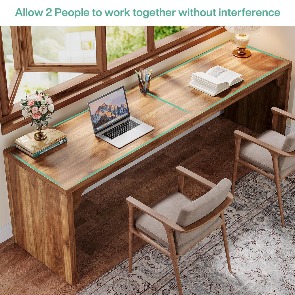 78.7-Inch Extra Long Desk, Two Person Long Computer Desk, Double Writing Table, Light Walnut Brown