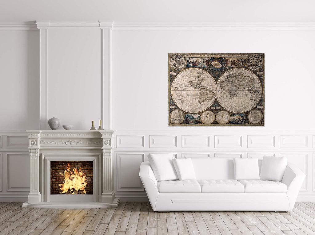 Old World Map by Frederik De Wit | Woven Tapestry Wall Art Hanging | Vintage Geographic with Antique Motifs | 100%