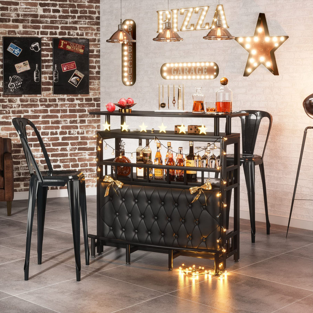 Bar Unit for Liquor, 44-Inch Bar Height Table with Storage, Black Mini Entertainment Carts Pub Table with