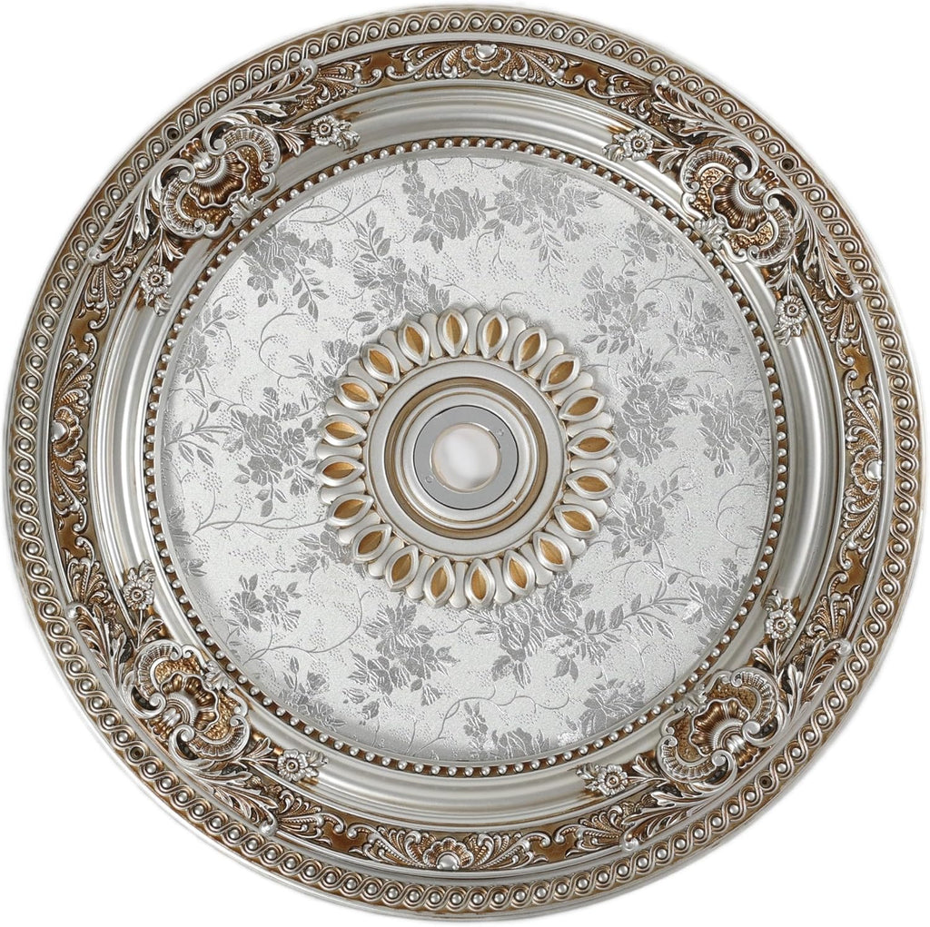 24.4 inch Decorative Ceiling Medallion for light fixtures, Silver and Gold Finish